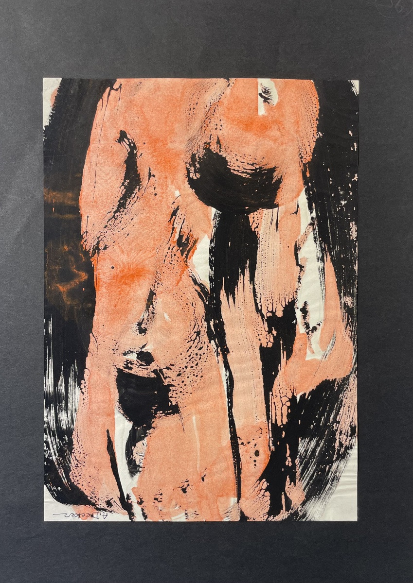 Anja Decker, pittura astratta gestuale a tempera su carta, anni ’50 – 29,5 x 21 cm -photo-2