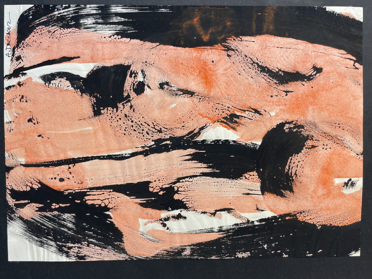 Anja Decker, pittura astratta gestuale a tempera su carta, anni ’50 – 29,5 x 21 cm -photo-3