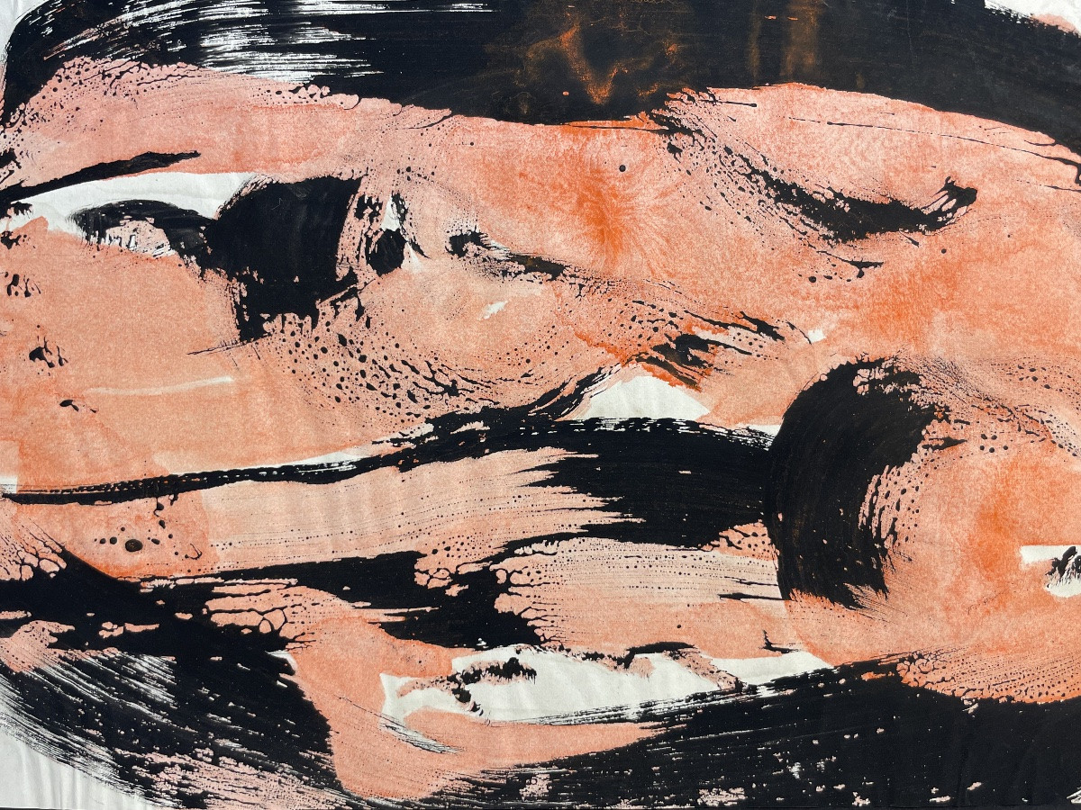 Anja Decker, pittura astratta gestuale a tempera su carta, anni ’50 – 29,5 x 21 cm -photo-6