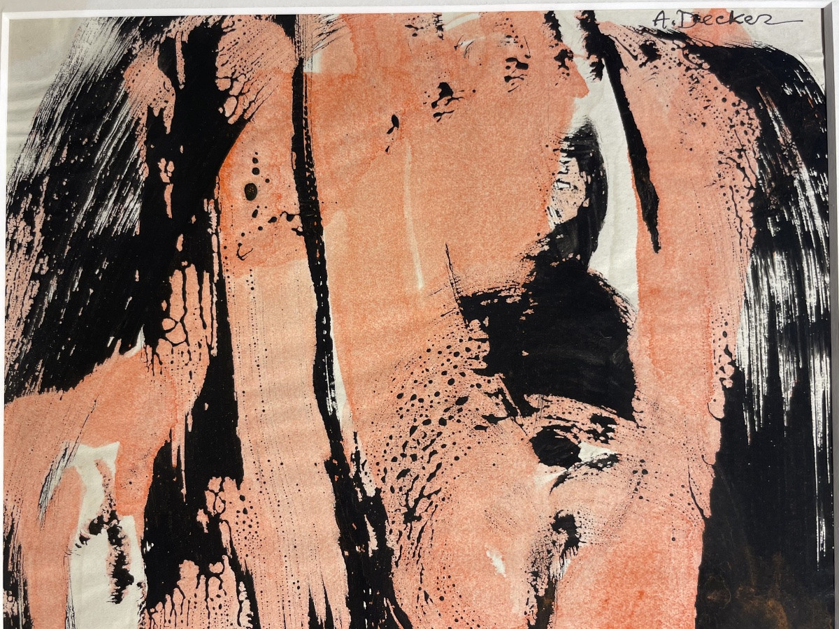 Anja Decker, pittura astratta gestuale a tempera su carta, anni ’50 – 29,5 x 21 cm -photo-8