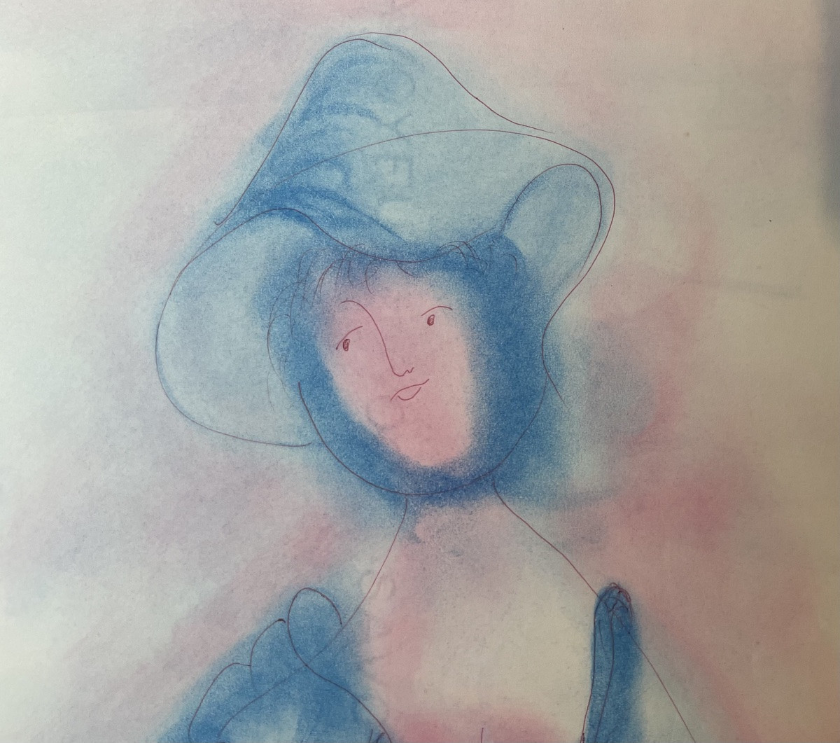 Antonio Monasterio – Donna in abito blu con cappello, pastello firmato, N. 11  -photo-5