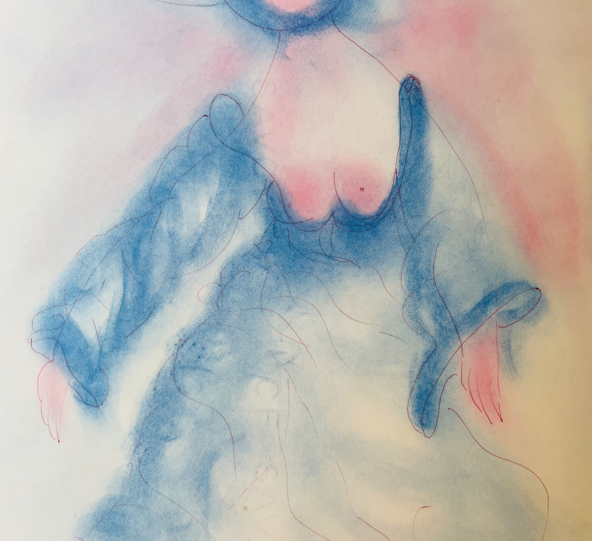 Antonio Monasterio – Donna in abito blu con cappello, pastello firmato, N. 11  -photo-7