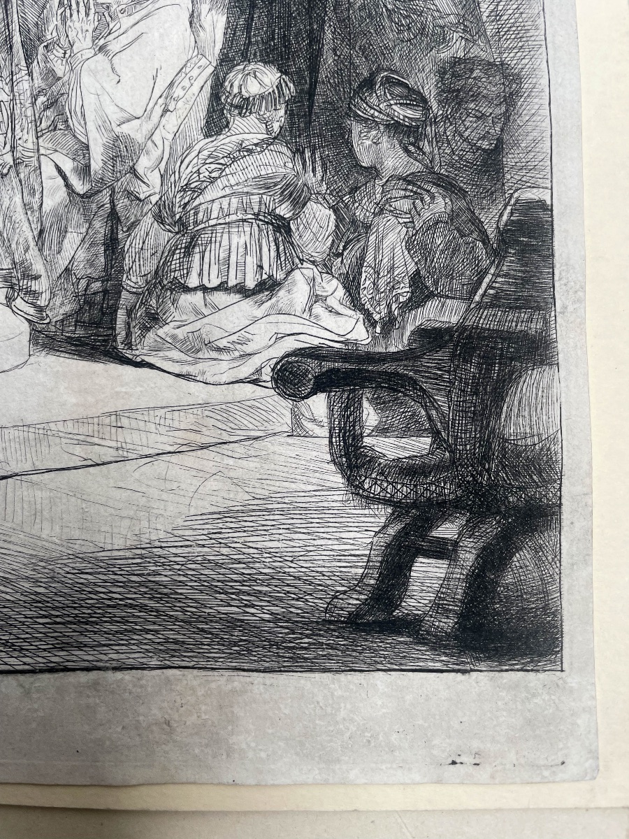 Rembrandt, Il transito della Madonna, stampa antica terzo stato da lastra 1639 -photo-2