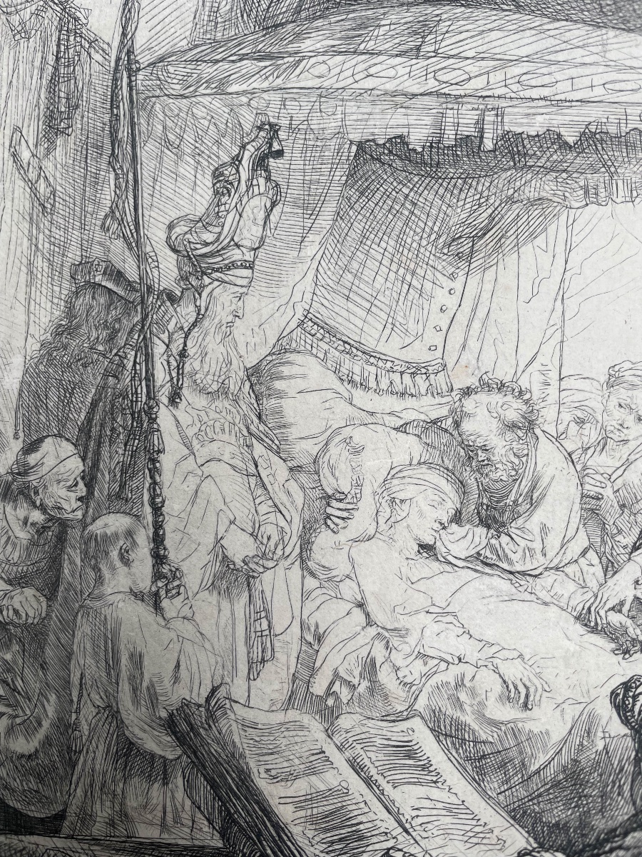 Rembrandt, Il transito della Madonna, stampa antica terzo stato da lastra 1639 -photo-4