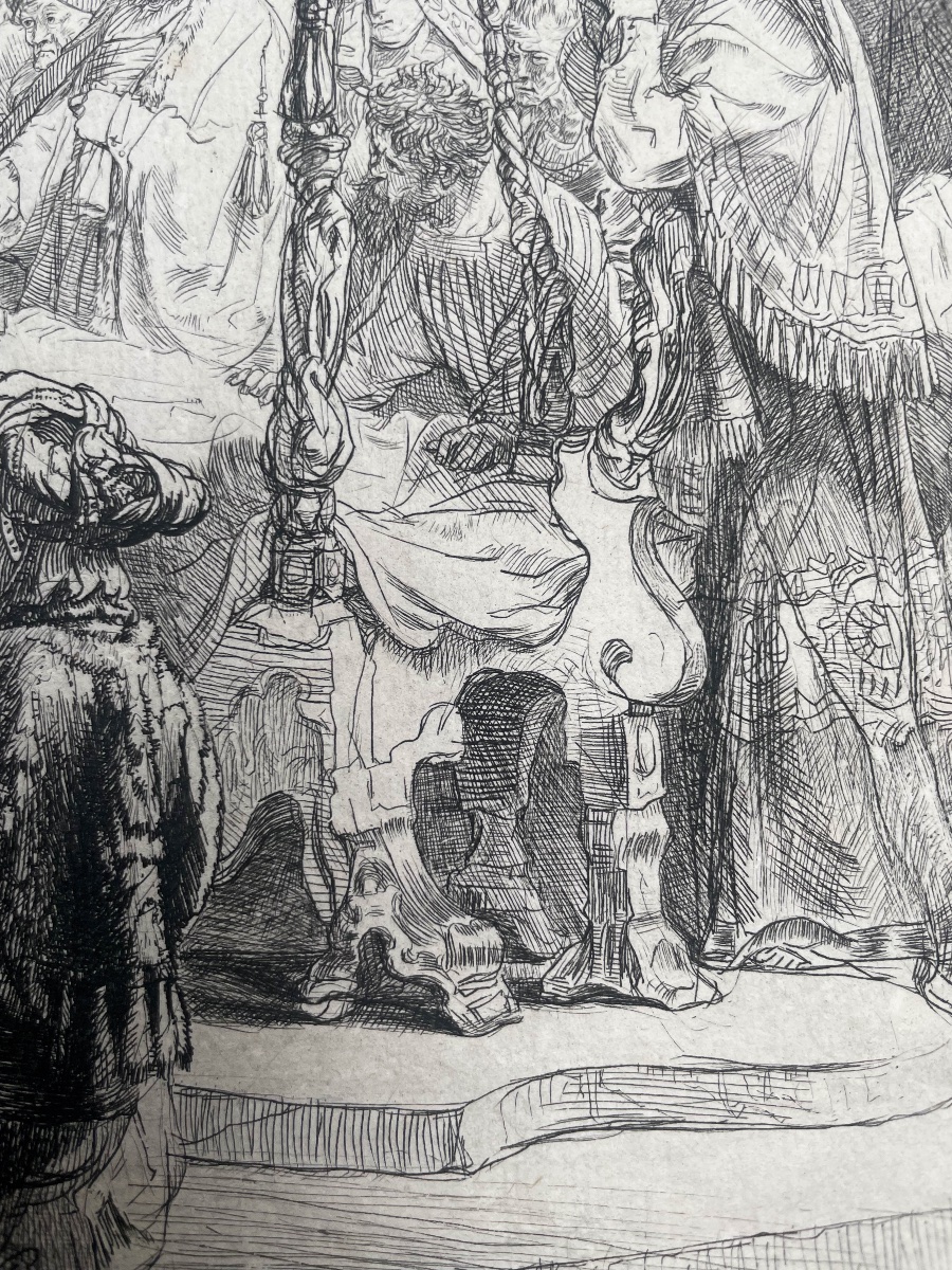 Rembrandt, Il transito della Madonna, stampa antica terzo stato da lastra 1639 -photo-2