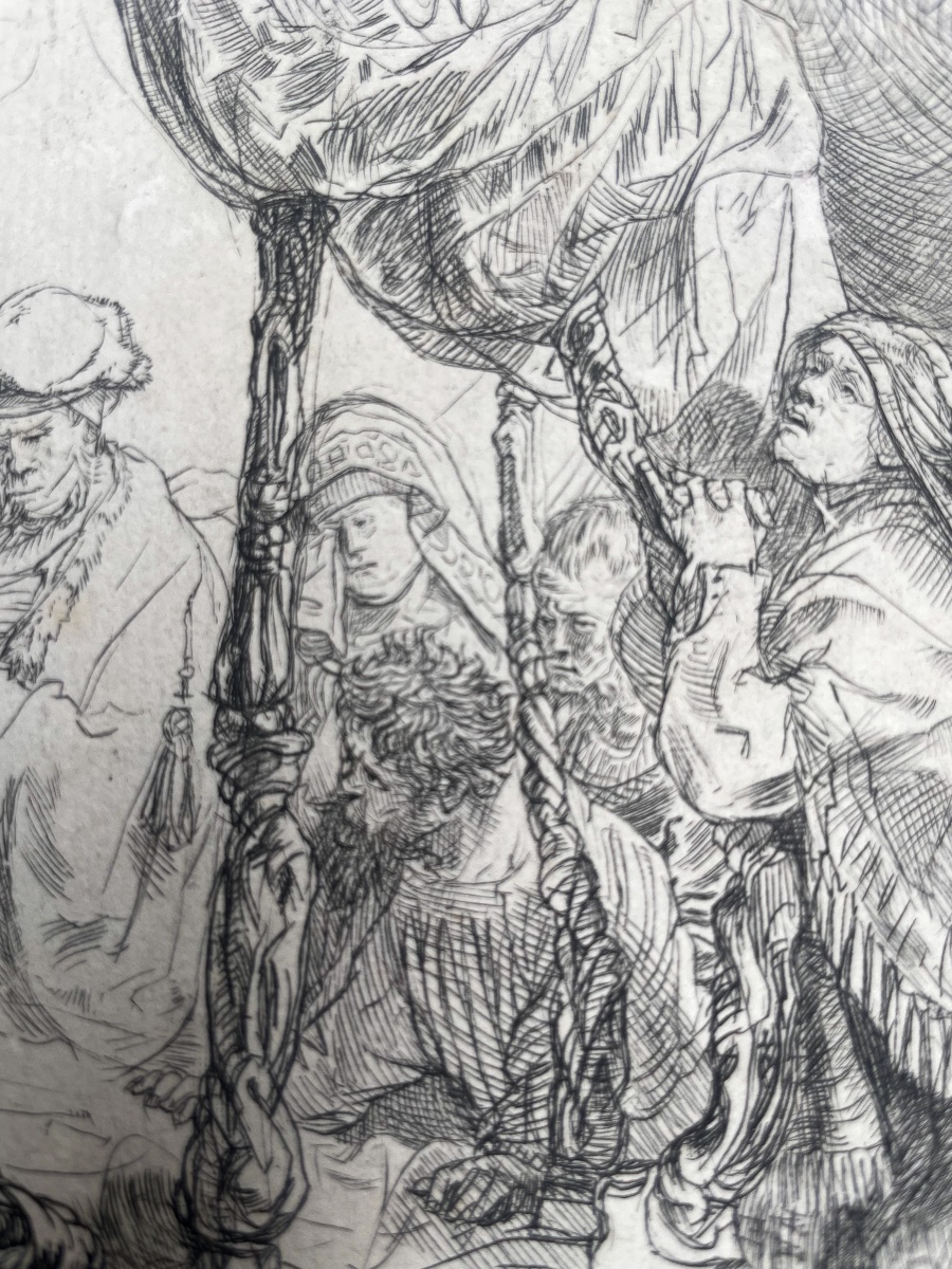 Rembrandt, Il transito della Madonna, stampa antica terzo stato da lastra 1639 -photo-3