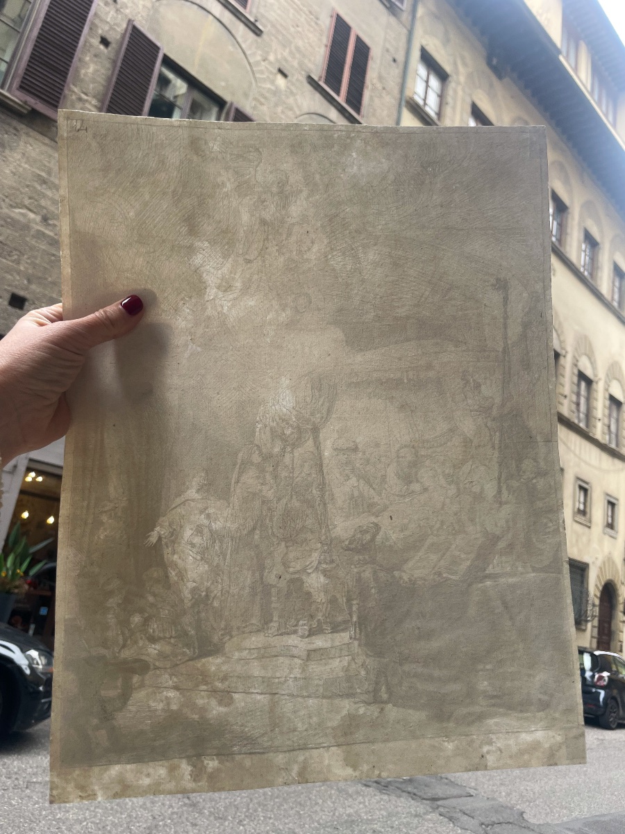 Rembrandt, Il transito della Madonna, stampa antica terzo stato da lastra 1639 -photo-4