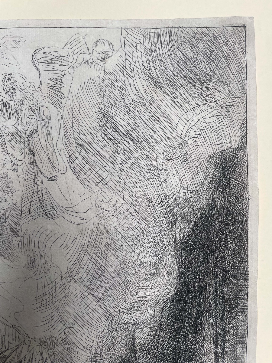 Rembrandt, Il transito della Madonna, stampa antica terzo stato da lastra 1639 -photo-5