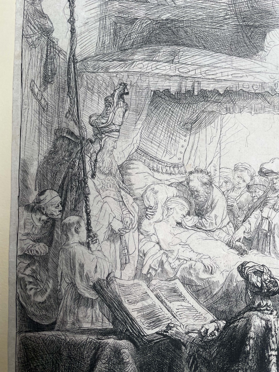 Rembrandt, Il transito della Madonna, stampa antica terzo stato da lastra 1639 -photo-8