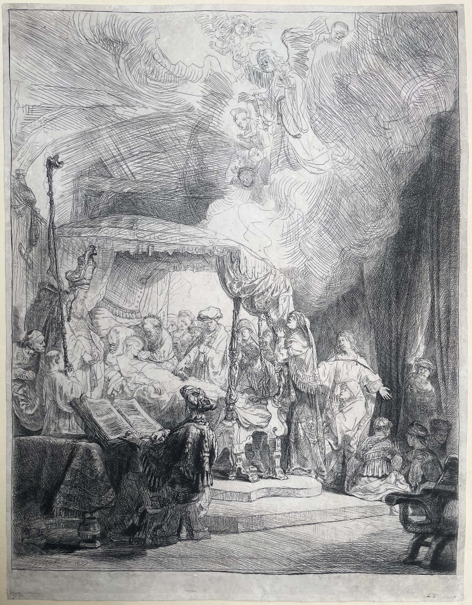 Rembrandt, Il transito della Madonna, stampa antica terzo stato da lastra 1639 