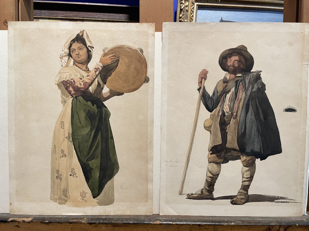 Contadina della Campagna romana, Tivoli, XIX secolo. Acquarello.  Cm 29 x 21,5-photo-4