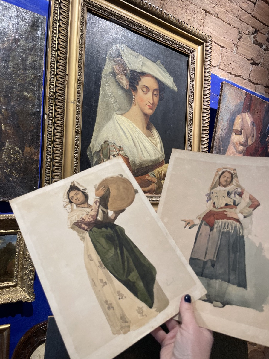 Contadina della Campagna romana, Tivoli, XIX secolo. Acquarello.  Cm 29 x 21,5-photo-6