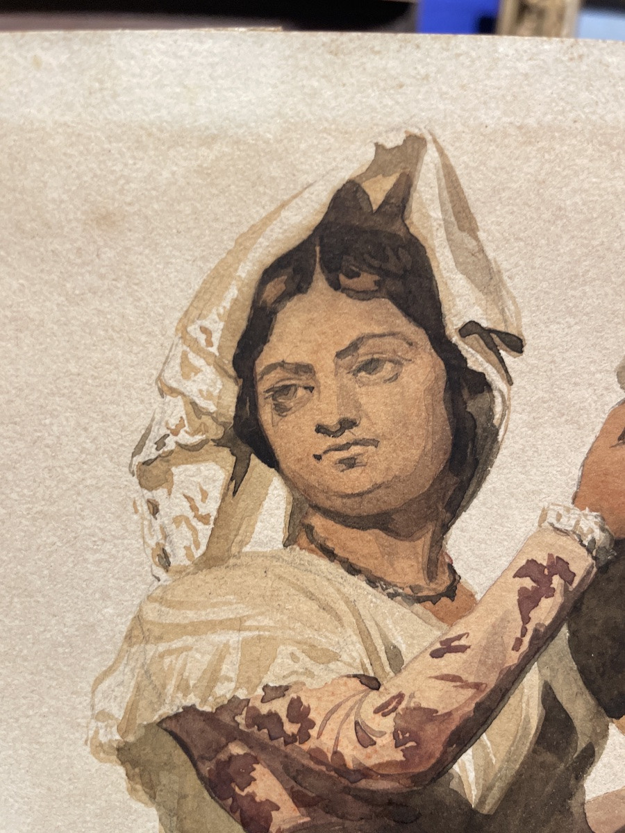 Contadina della Campagna romana, Tivoli, XIX secolo. Acquarello.  Cm 29 x 21,5-photo-8