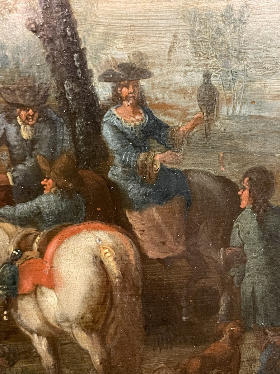 Andreas Martin pittore-antiquario (1699–1763), caccia con falchi incappucciati, olio su rame-photo-3