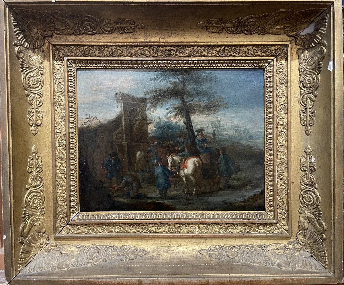 Andreas Martin pittore-antiquario (1699–1763), caccia con falchi incappucciati, olio su rame-photo-5