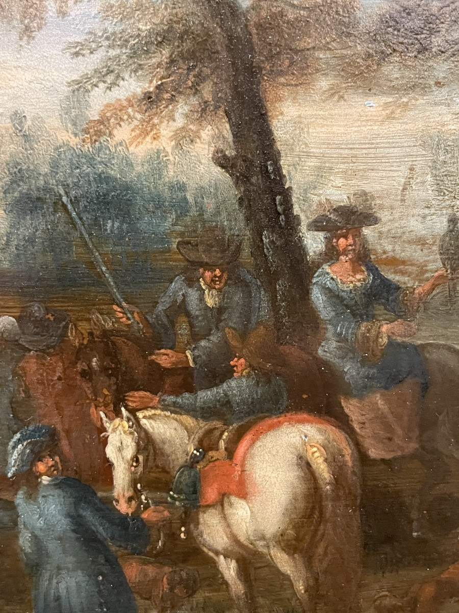 Andreas Martin pittore-antiquario (1699–1763), caccia con falchi incappucciati, olio su rame-photo-8