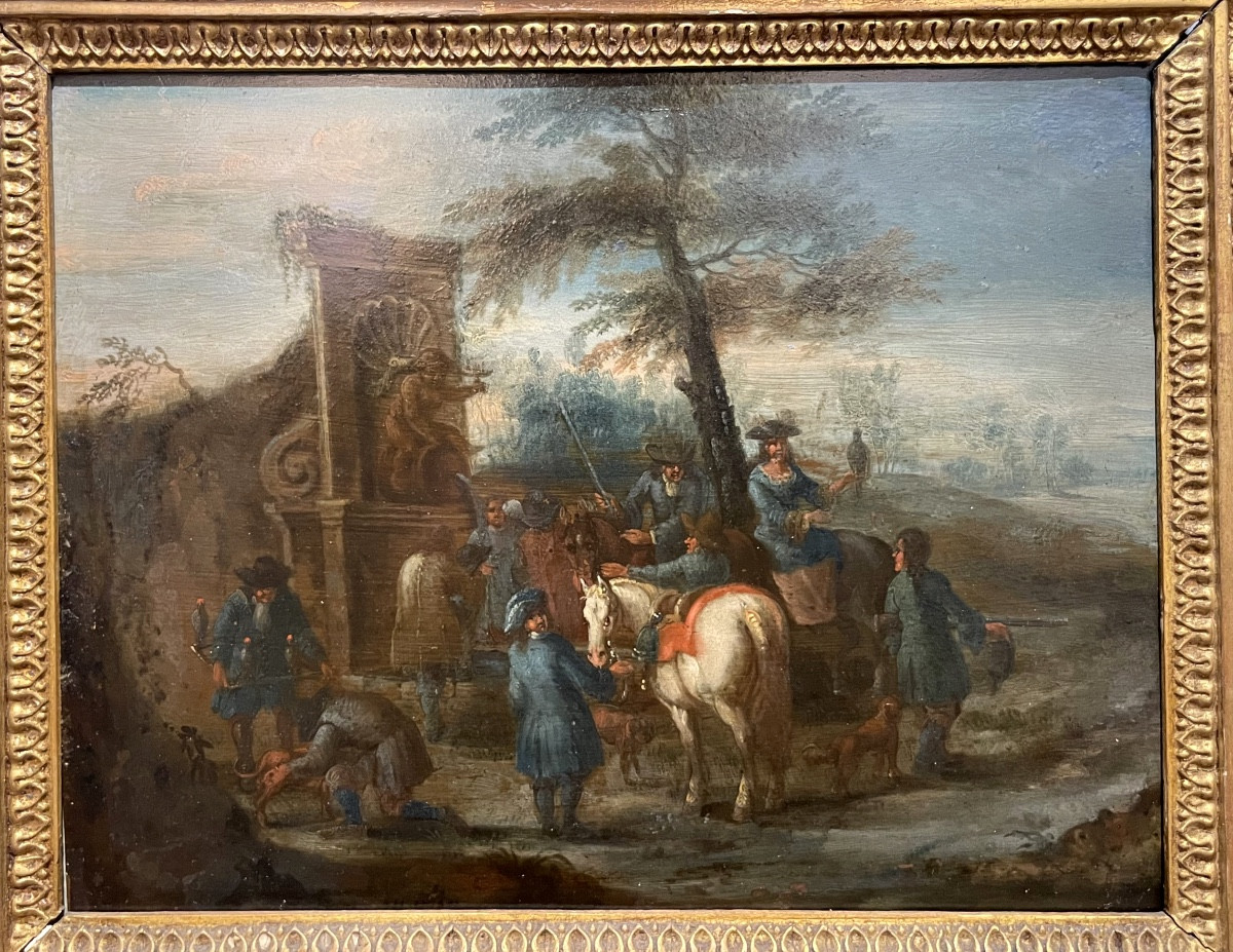 Andreas Martin pittore-antiquario (1699–1763), caccia con falchi incappucciati, olio su rame