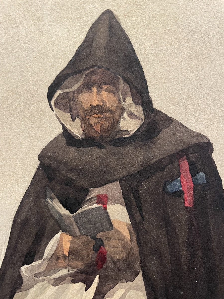 Monaco della Campagna Romana, dalla serie “Costumes italiens”, XIX secolo. Acquerello.  -photo-2