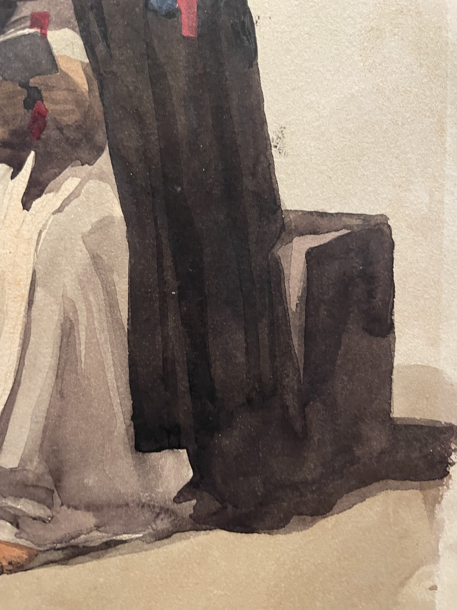 Monaco della Campagna Romana, dalla serie “Costumes italiens”, XIX secolo. Acquerello.  -photo-3