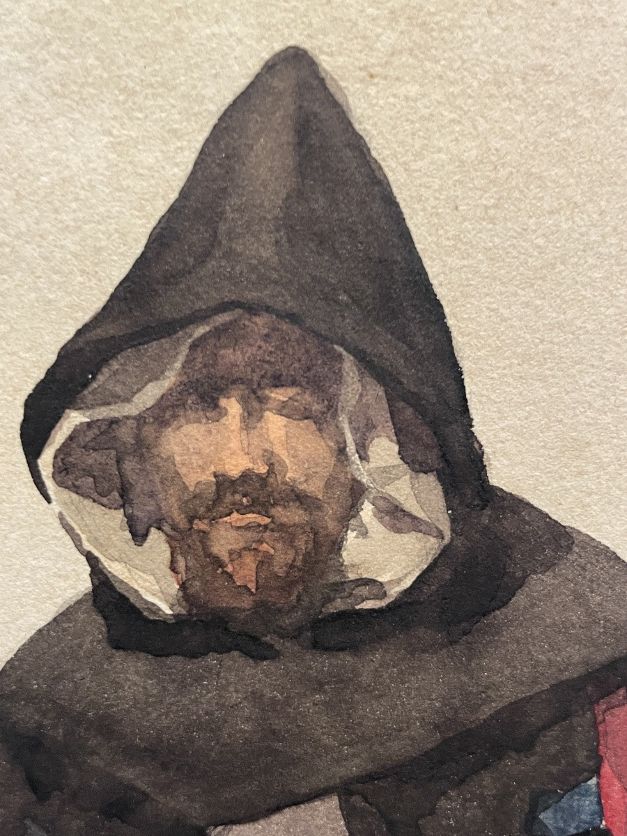 Monaco della Campagna Romana, dalla serie “Costumes italiens”, XIX secolo. Acquerello.  -photo-1