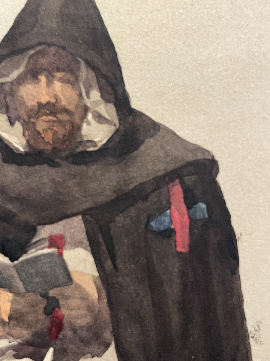 Monaco della Campagna Romana, dalla serie “Costumes italiens”, XIX secolo. Acquerello.  -photo-2