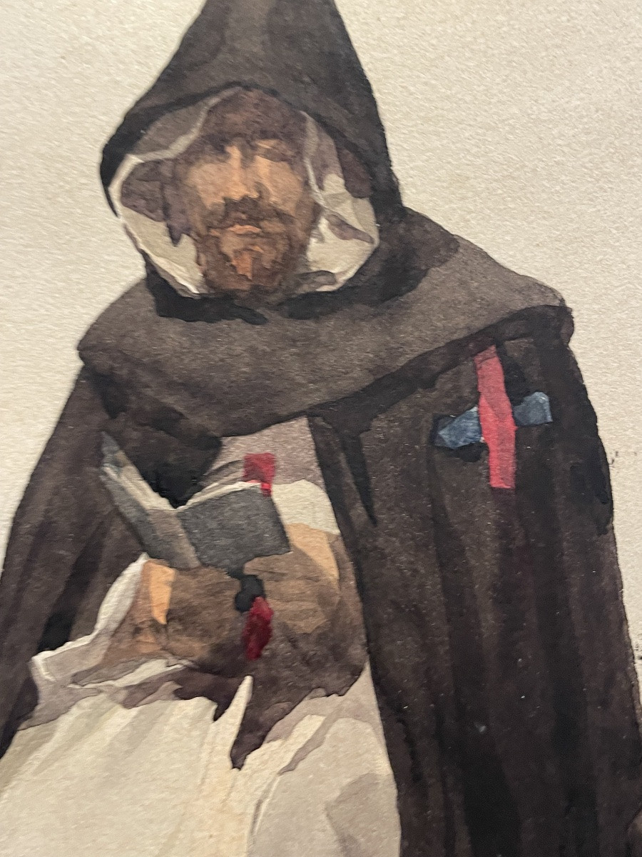 Monaco della Campagna Romana, dalla serie “Costumes italiens”, XIX secolo. Acquerello.  -photo-3