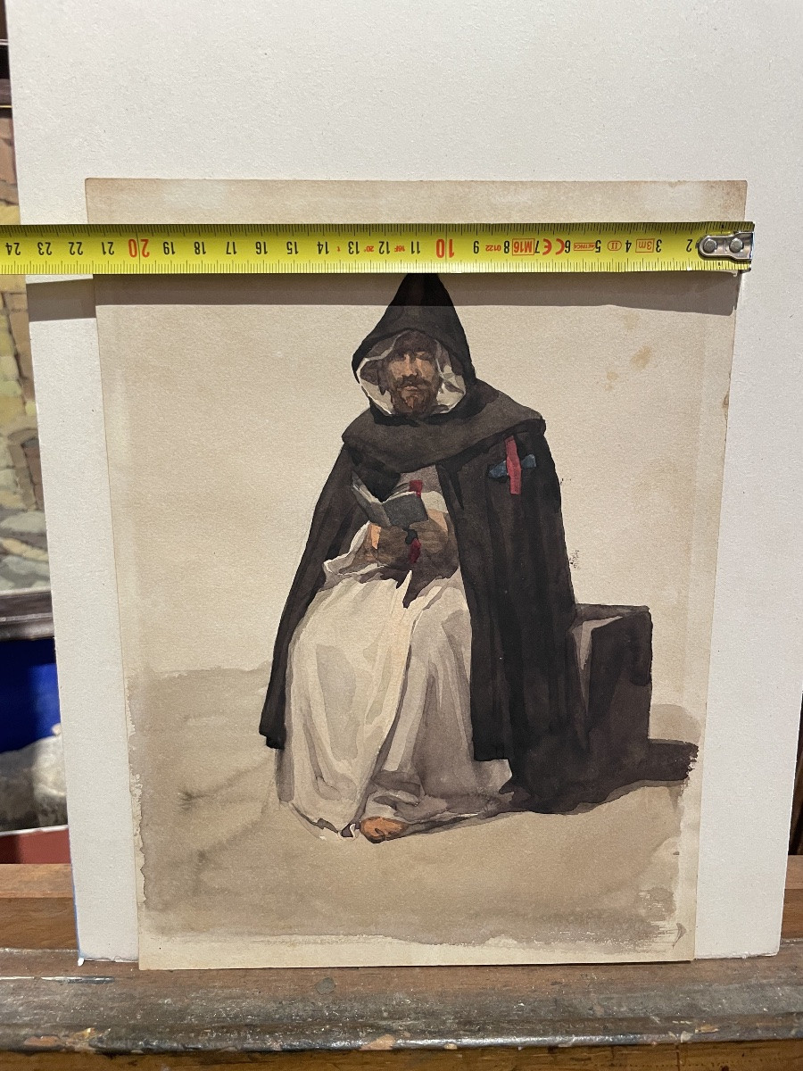 Monaco della Campagna Romana, dalla serie “Costumes italiens”, XIX secolo. Acquerello.  -photo-5