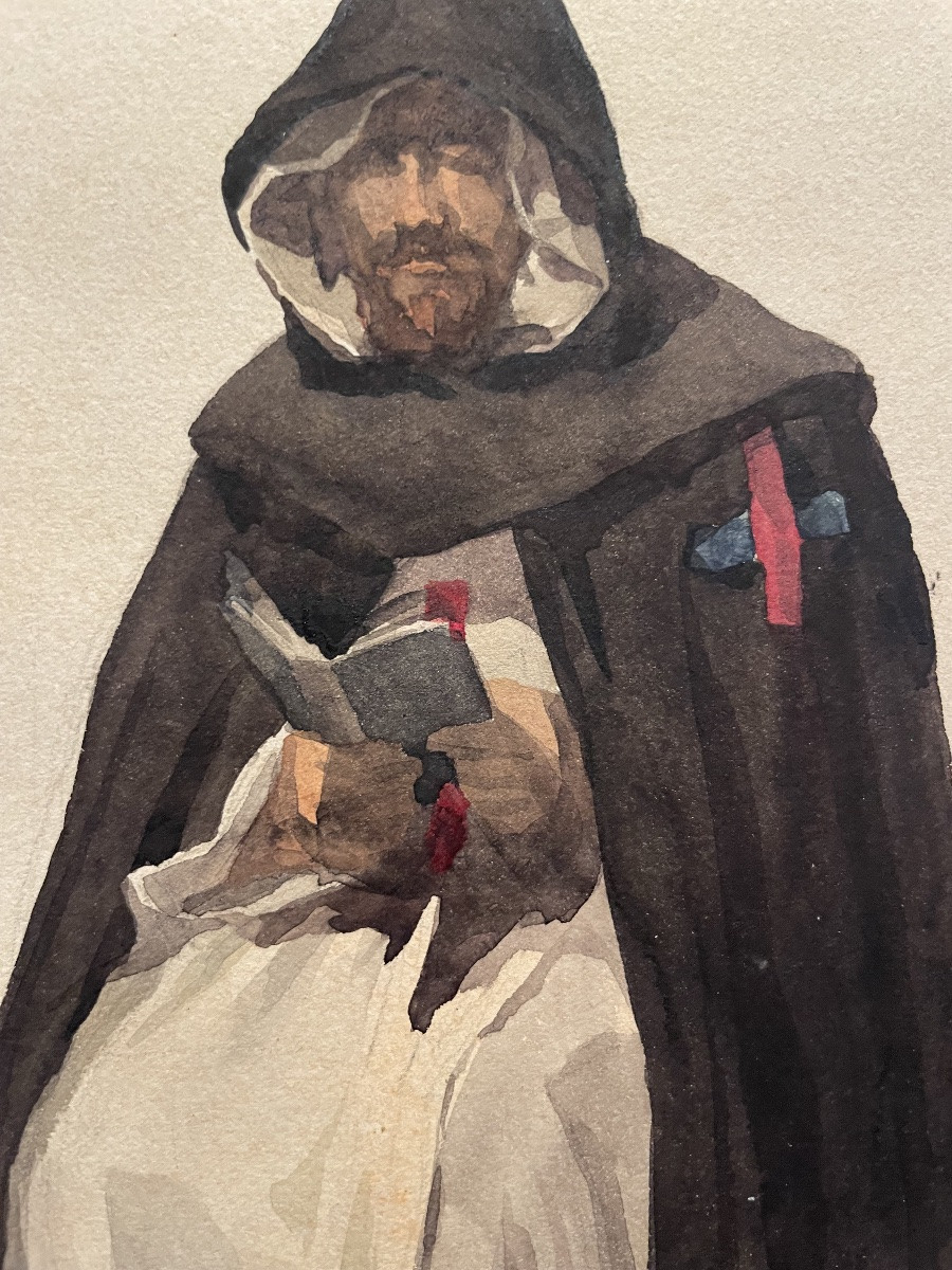 Monaco della Campagna Romana, dalla serie “Costumes italiens”, XIX secolo. Acquerello.  -photo-6