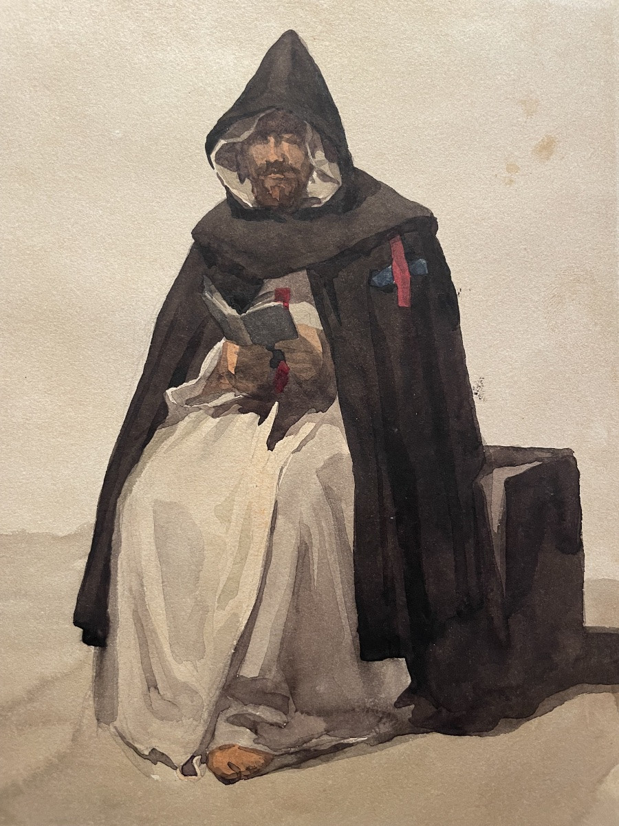 Monaco della Campagna Romana, dalla serie “Costumes italiens”, XIX secolo. Acquerello.  -photo-7