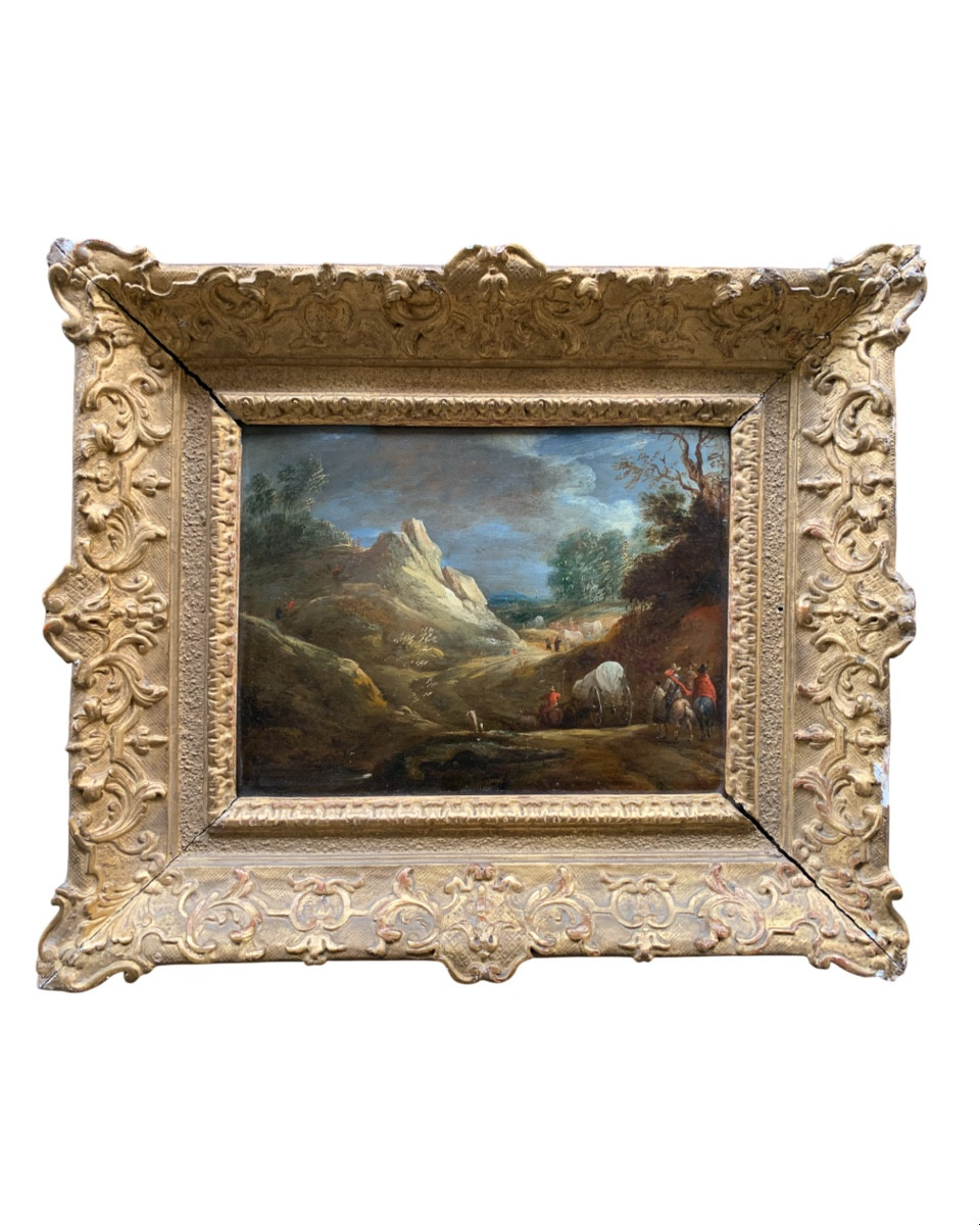 Coppia dipinti su rame, marcia militare con cavalleria. Adam Frans van der Meulen, XVII secolo-photo-3