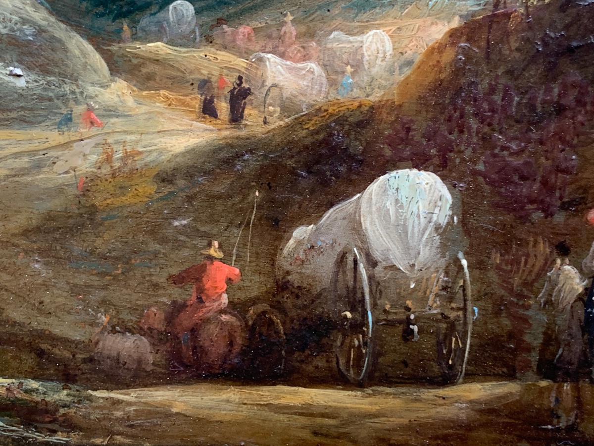 Coppia dipinti su rame, marcia militare con cavalleria. Adam Frans van der Meulen, XVII secolo-photo-8