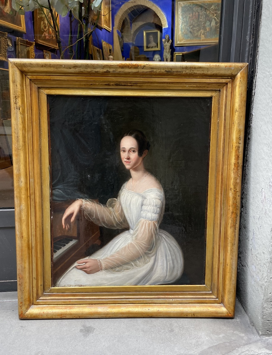Ritratto di giovane donna al pianoforte da tavolo, circa 1830-photo-4