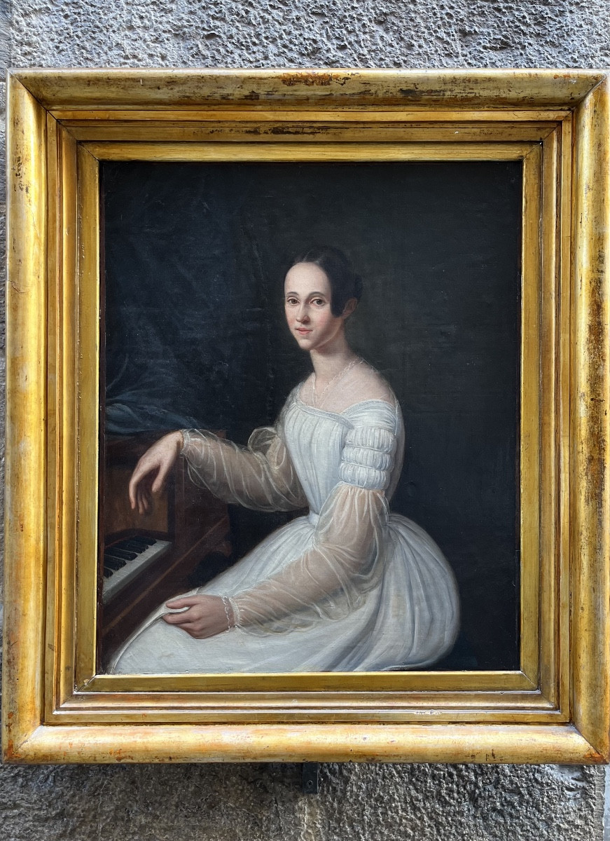 Ritratto di giovane donna al pianoforte da tavolo, circa 1830-photo-8