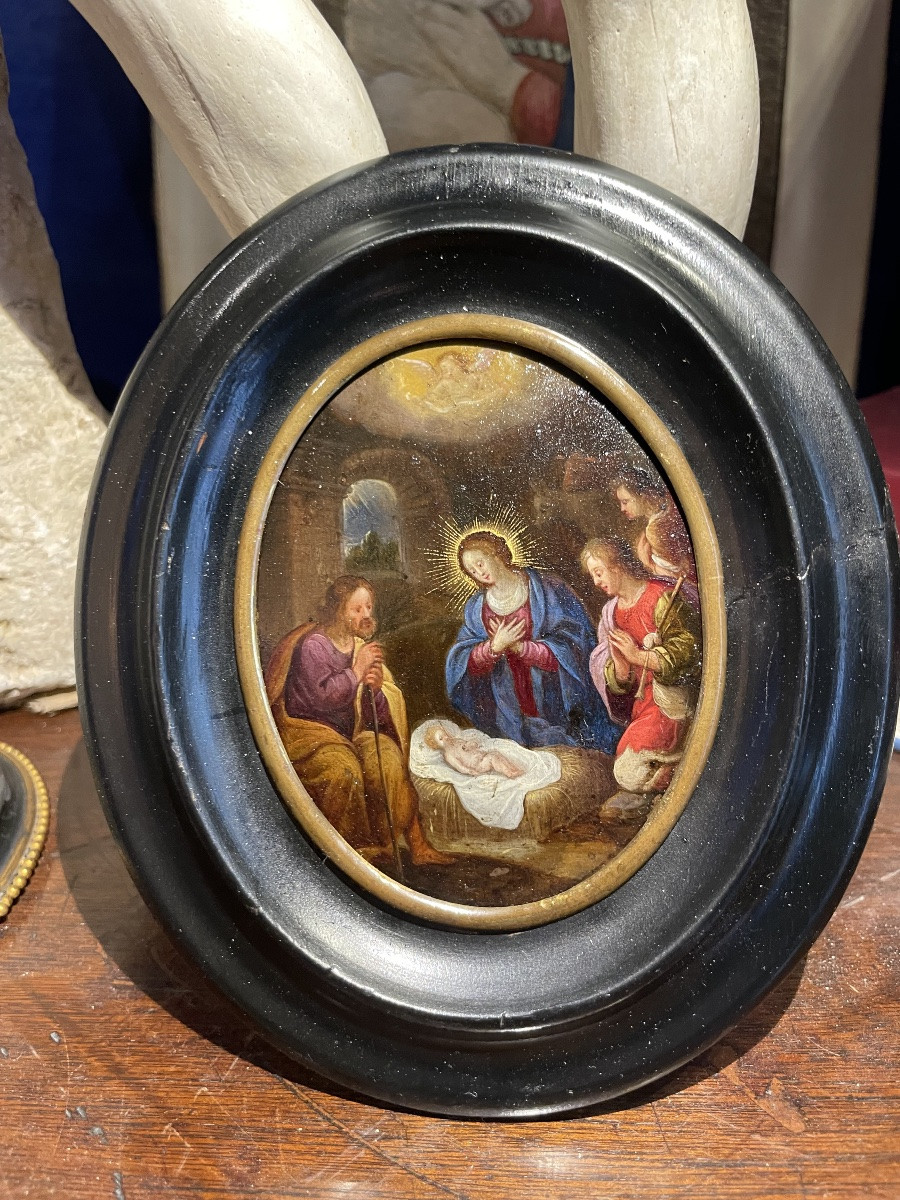 Adorazione dei pastori Scuola fiamminga, XVII secolo, Olio su rame-photo-3