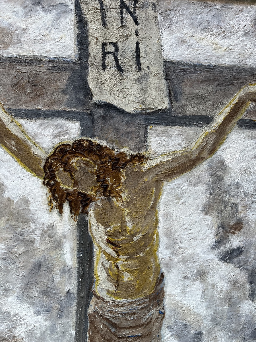 Sologub Leonid Romanovič (Ejsk 1884 – L’Aia 1956), Crocefissione, olio su tela, firmato -photo-2