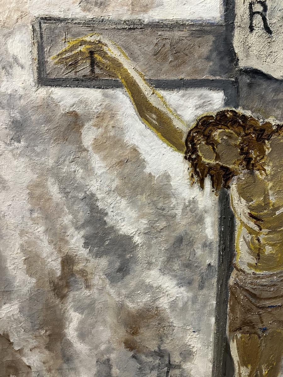 Sologub Leonid Romanovič (Ejsk 1884 – L’Aia 1956), Crocefissione, olio su tela, firmato -photo-3