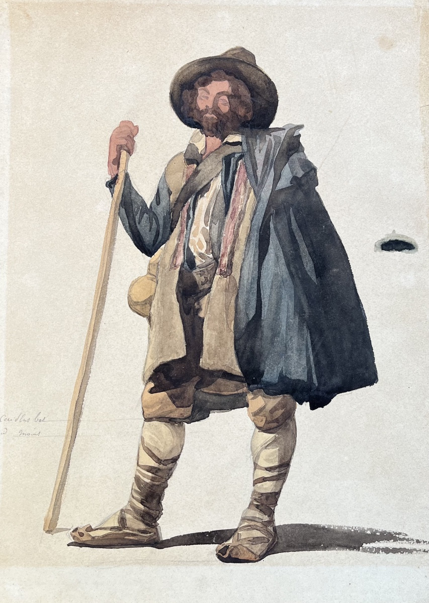 Contadino in costume ciociaro, Campagna romana, iscrizioni in francese, XIX secolo-photo-4