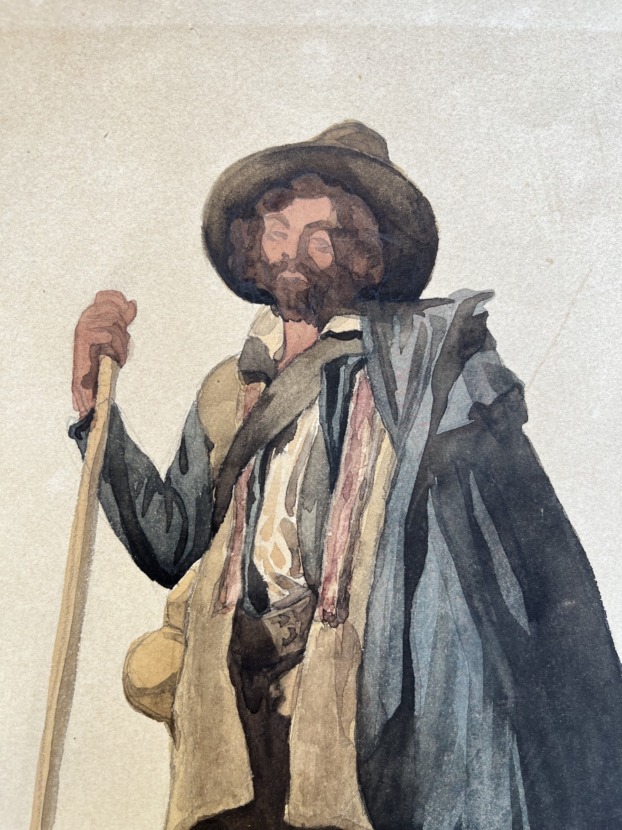 Contadino in costume ciociaro, Campagna romana, iscrizioni in francese, XIX secolo-photo-3