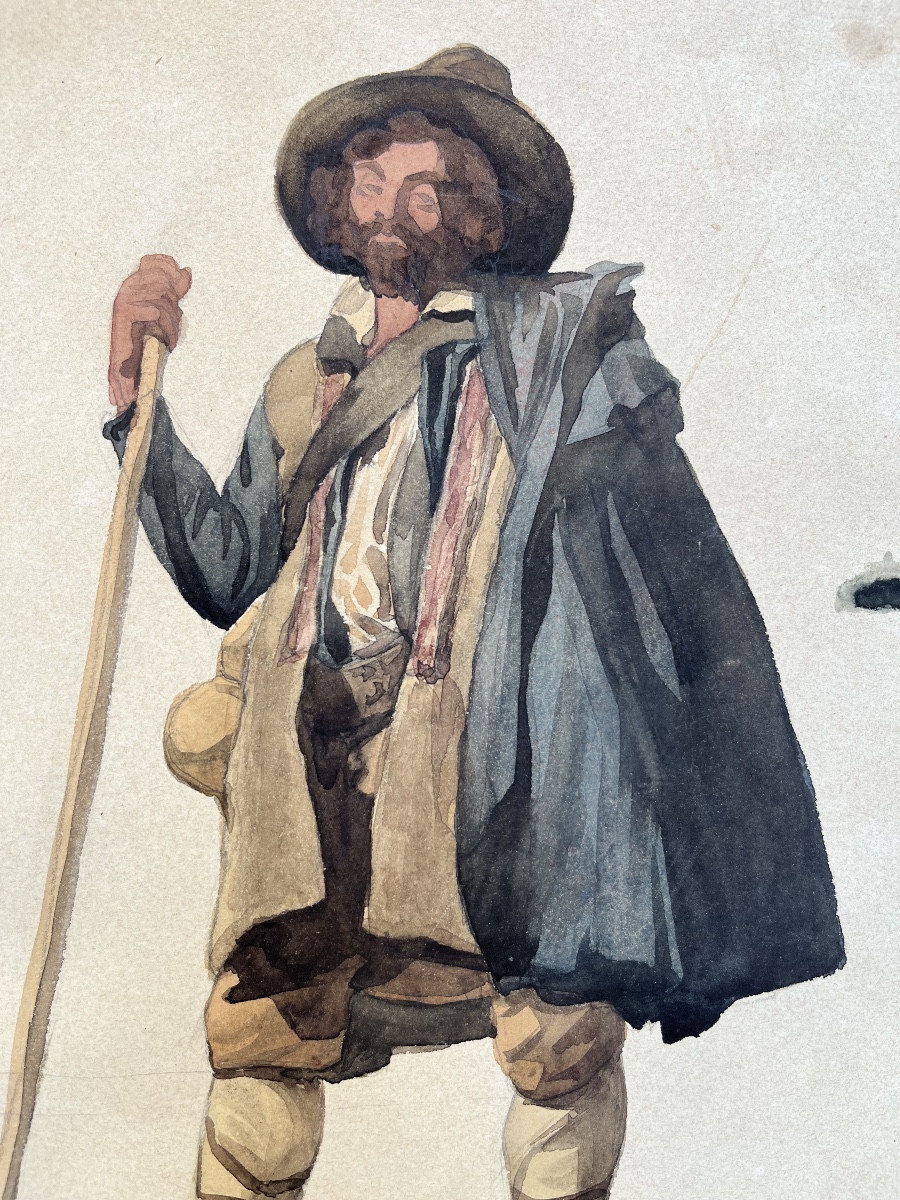 Contadino in costume ciociaro, Campagna romana, iscrizioni in francese, XIX secolo-photo-4