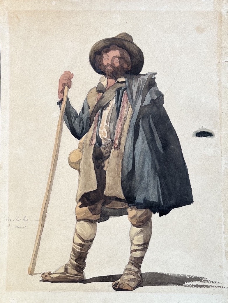 Contadino in costume ciociaro, Campagna romana, iscrizioni in francese, XIX secolo