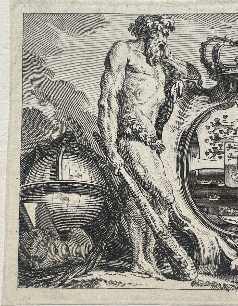 Stemma reale di Danimarca con Ordine dell’Elefante, incisione XVII secolo -photo-2