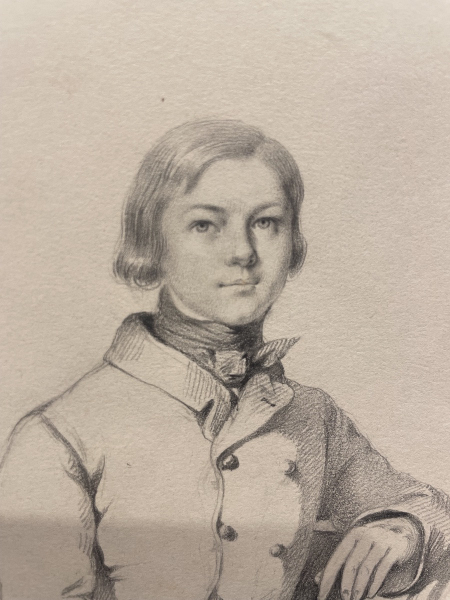 Ritratto giovane uomo cravatta a stock, disegno a grafite, Restaurazione XIX secolo -photo-1