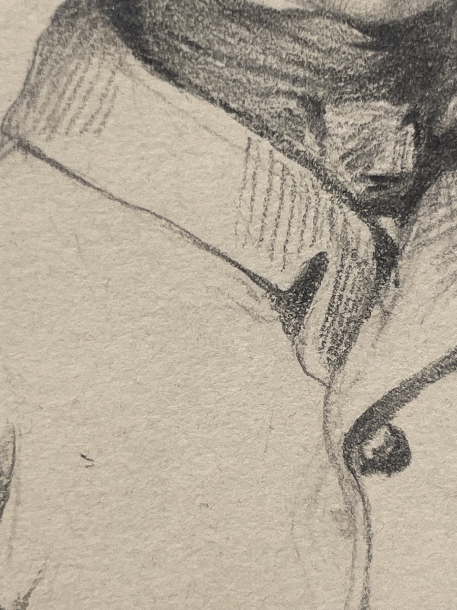 Ritratto giovane uomo cravatta a stock, disegno a grafite, Restaurazione XIX secolo -photo-2