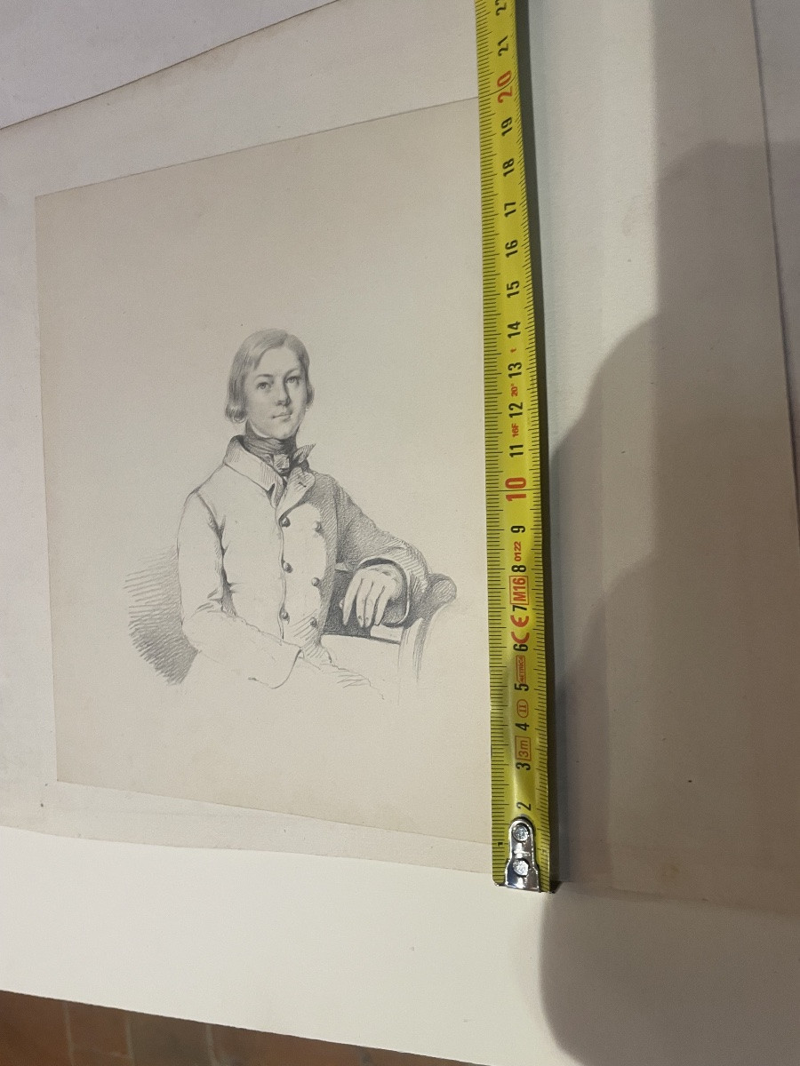 Ritratto giovane uomo cravatta a stock, disegno a grafite, Restaurazione XIX secolo -photo-6