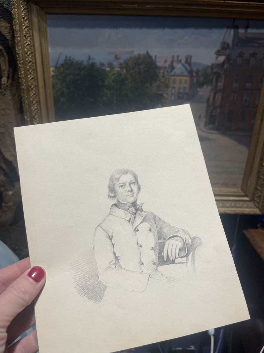 Ritratto giovane uomo cravatta a stock, disegno a grafite, Restaurazione XIX secolo -photo-8