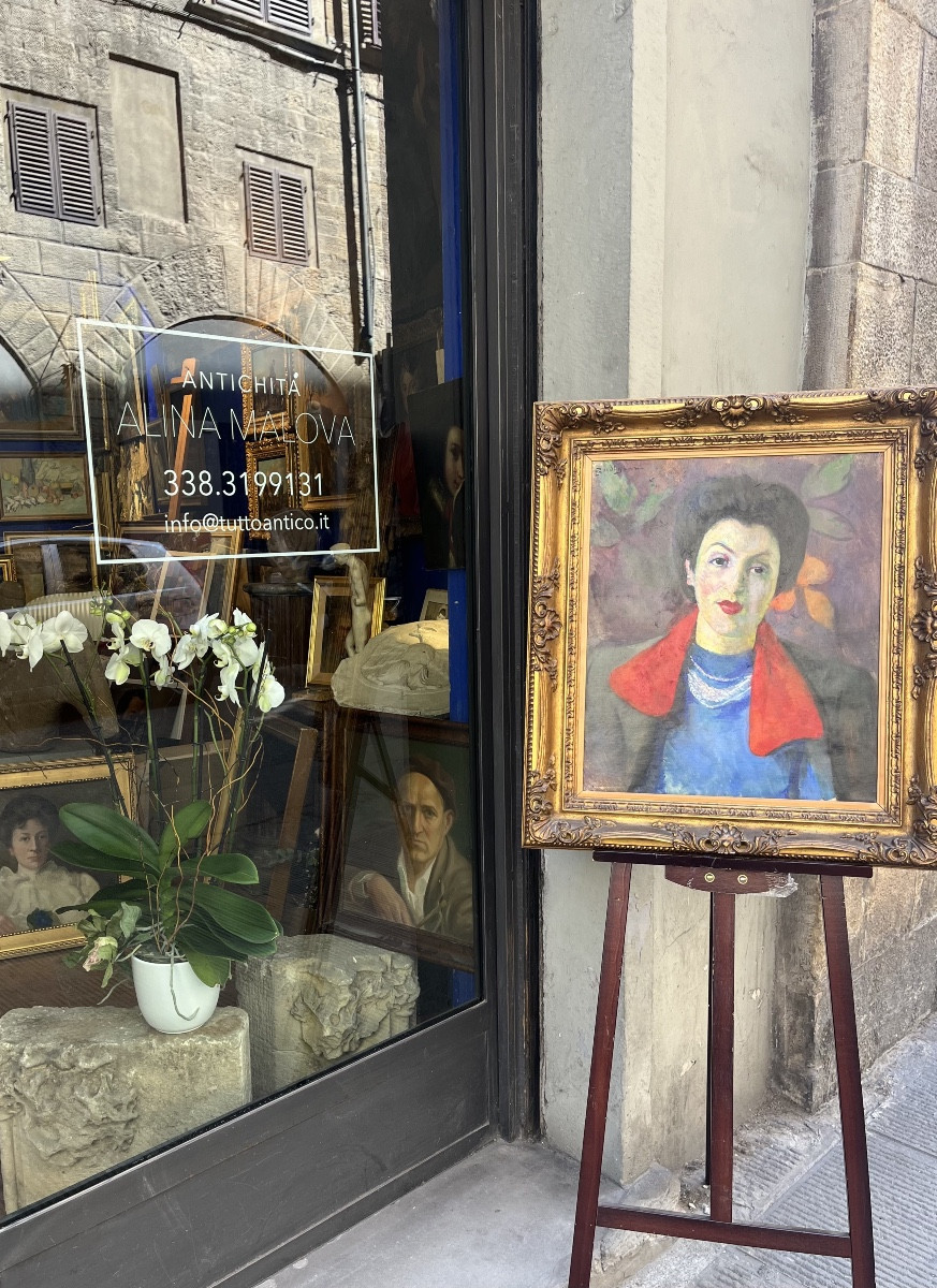 E. Gordigiani, Ritratto di Lina Bietoletti, Firenze 1949, olio su tela-photo-4