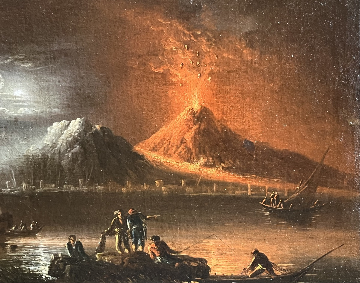 Veduta del Golfo di Napoli con eruzione notturna del Vesuvio, inizi XIX secolo, ambito Fidanza-photo-2