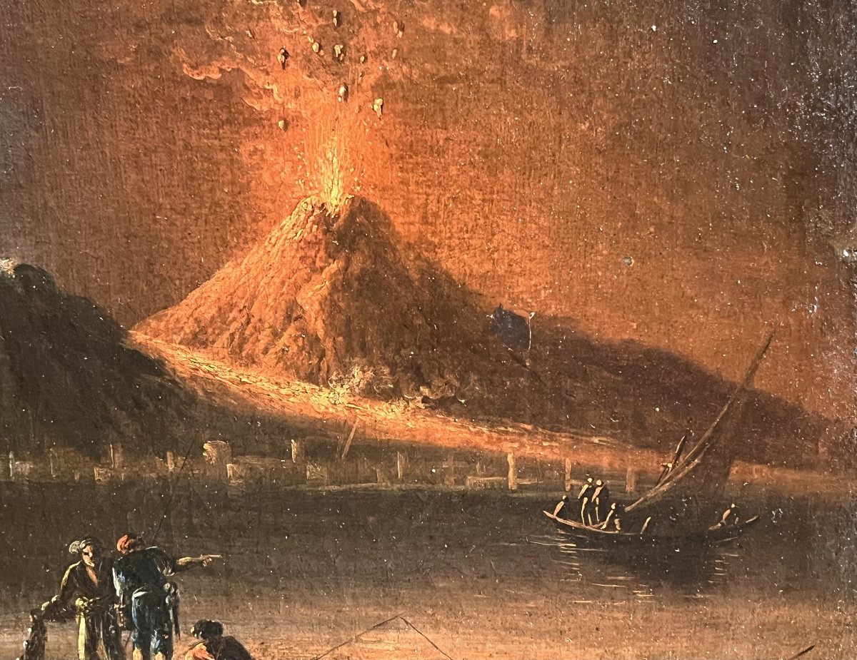 Veduta del Golfo di Napoli con eruzione notturna del Vesuvio, inizi XIX secolo, ambito Fidanza-photo-3