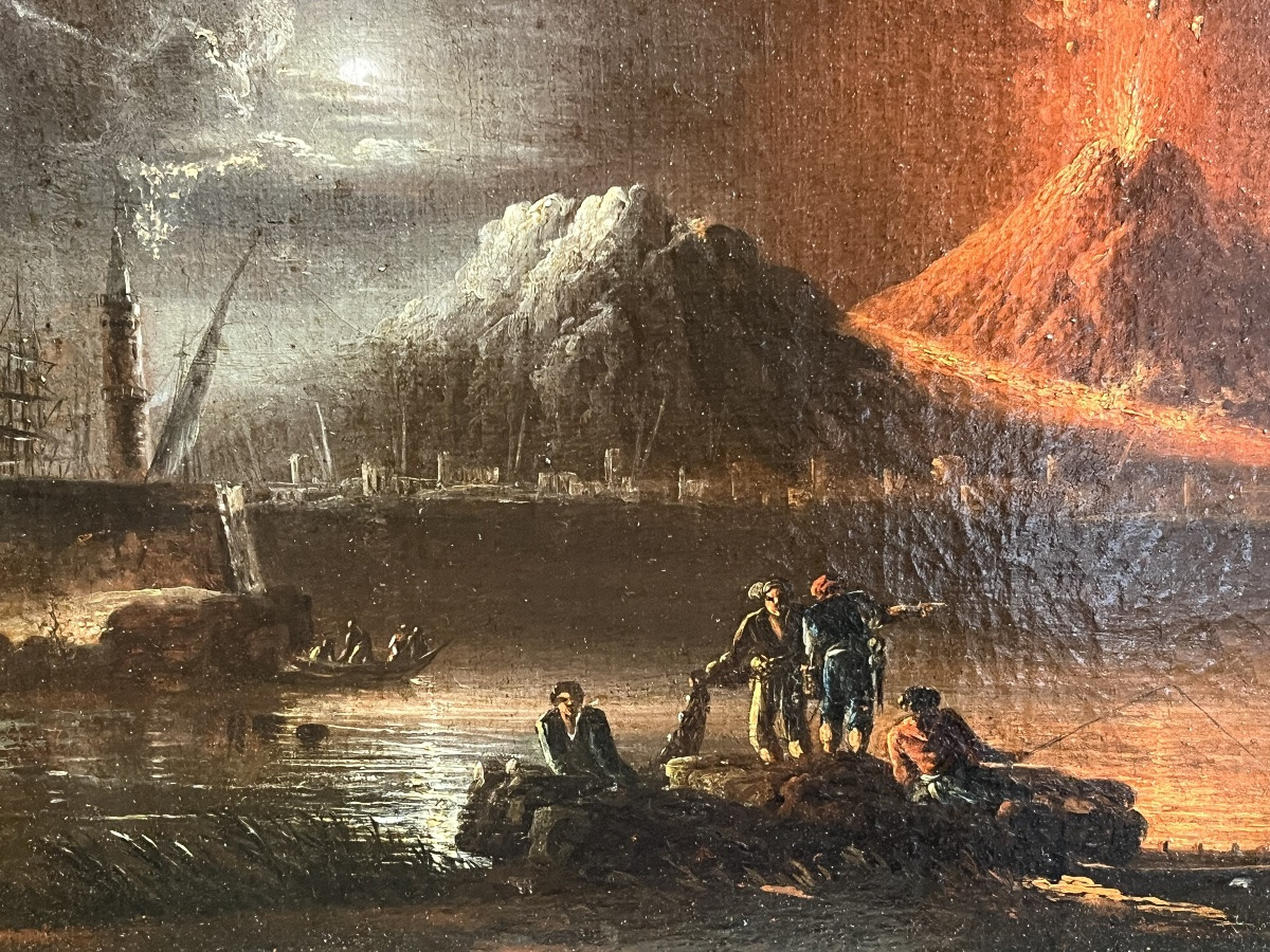 Veduta del Golfo di Napoli con eruzione notturna del Vesuvio, inizi XIX secolo, ambito Fidanza-photo-4