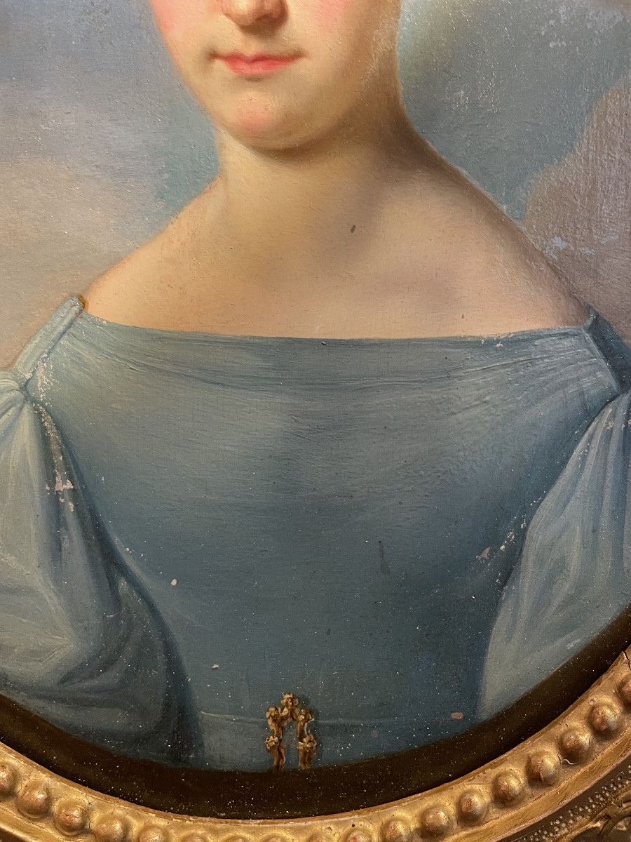 Ritratto di dama con ferronnière e abito azzurro. Scuola austriaca o nord italiana, ca. 1830  -photo-4